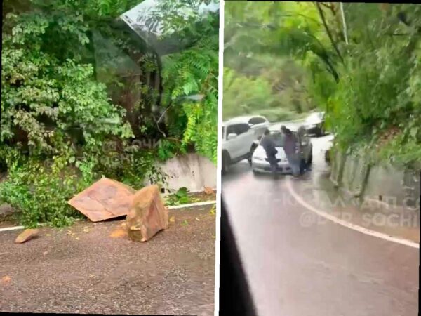 Автомобиль пострадал от камнепада на горной дороге в Сочи