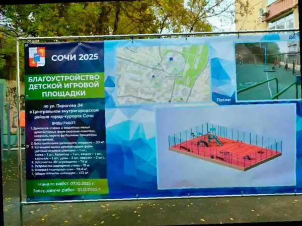 Детская площадка на улице Пирогова в центре Сочи будет открыта в декабре