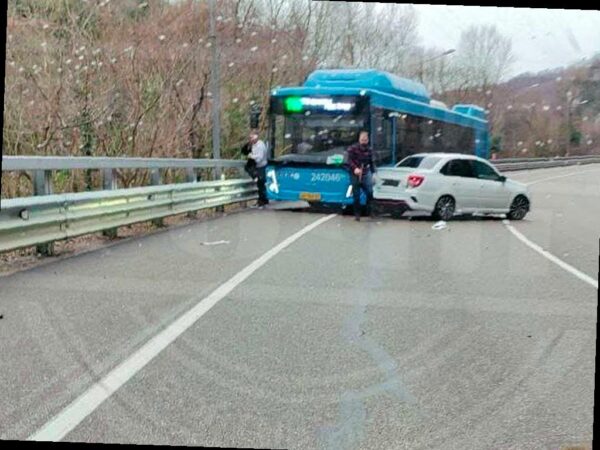 Легковушка столкнулась с автобусом на старом Краснополянском шоссе